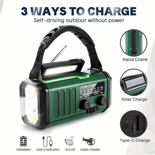 Lámpara Radio Pro Carga de Celular Solar/Dinamo 10000 mAh